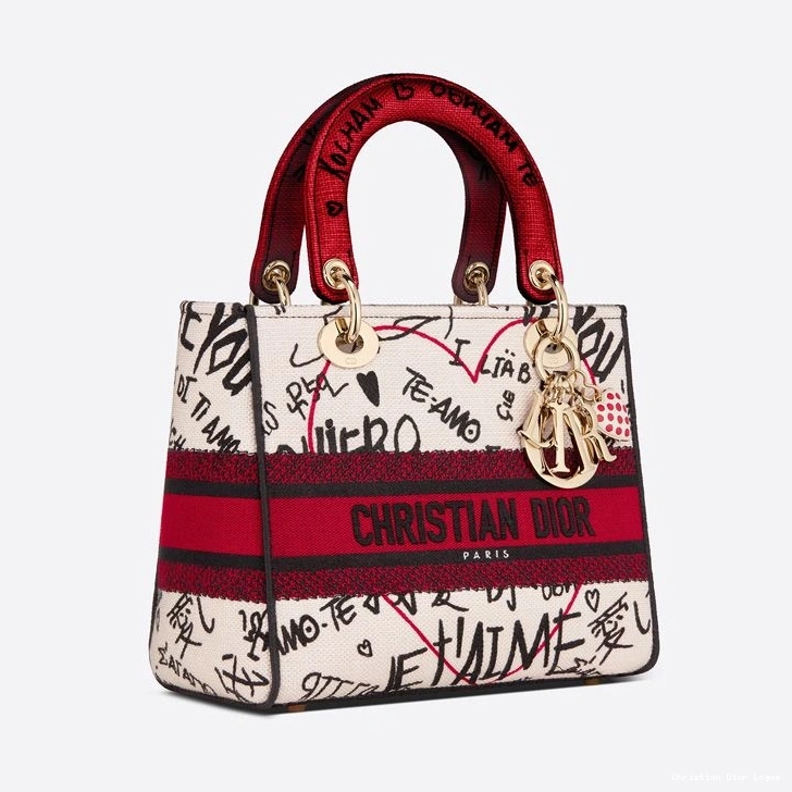 Cheap Medium Dioramour Canvas White Bag Lady Motif D-lite Graffiti 0812 Luxury